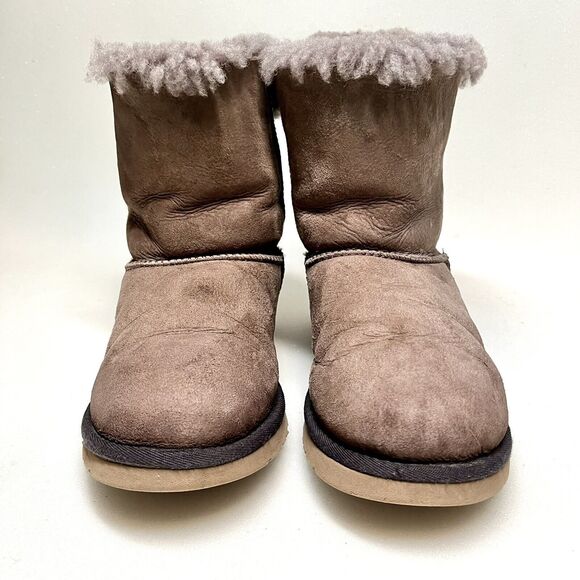 UGG Bailey Bow II Brown Suede Boots Womens 5 Slip On Sheepskin Mid-Calf Boot - Picture 4 of 12